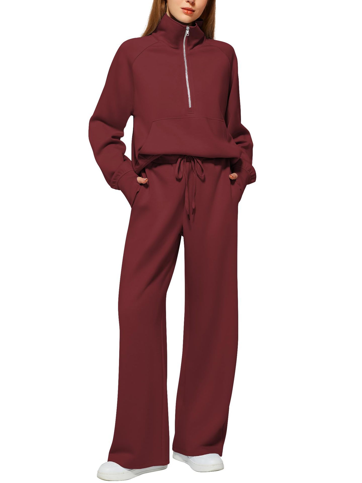 Picture of 2025 European and American Amazon European and American Style Two-Piece Oversized Half-Zip Sweatshirt Wide-Leg Sweatpants Casual Set