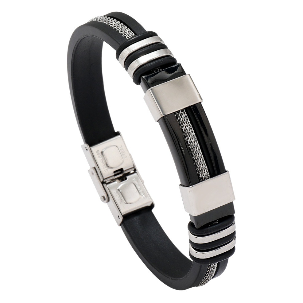 European and American Cross-border Pure Steel Color Electroplated Serpentine Chain Fashion Bracelet Titanium Steel Silicone Bracelet Foreign Trade Stainless Steel Bracelet for Men