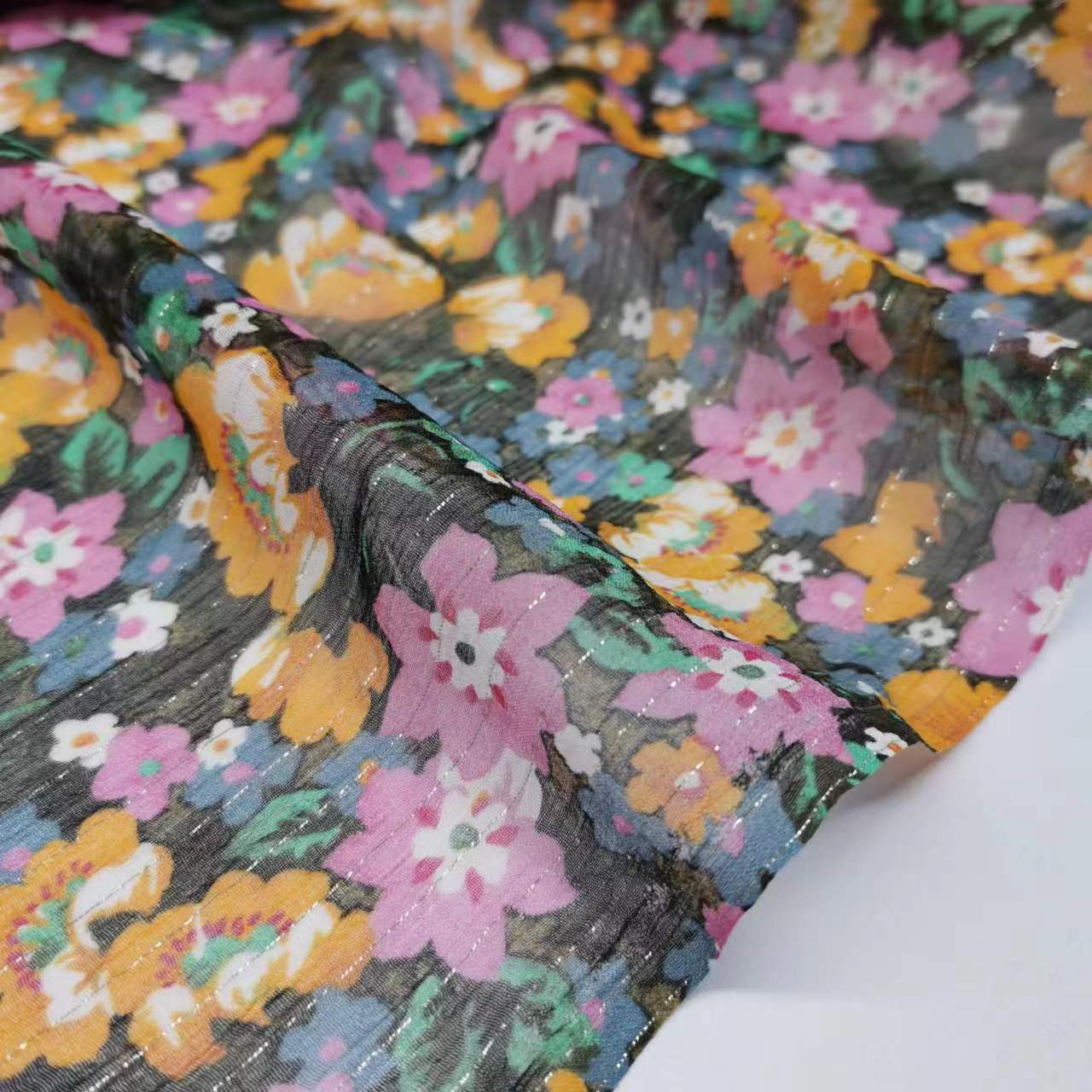 Silver Silk Small Floral 8mm Mulberry Silk Georgette Fabric Wide Fashion Skirt Silk Fabric