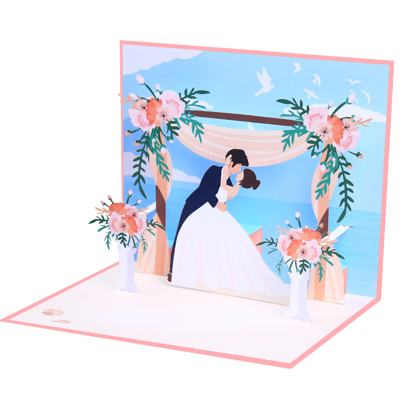 Picture of Creative Handmade Wedding Beach Wedding 3D Pop-Up Greeting Card Invitation Laser Cut Wedding Invitation Paper Carving Card