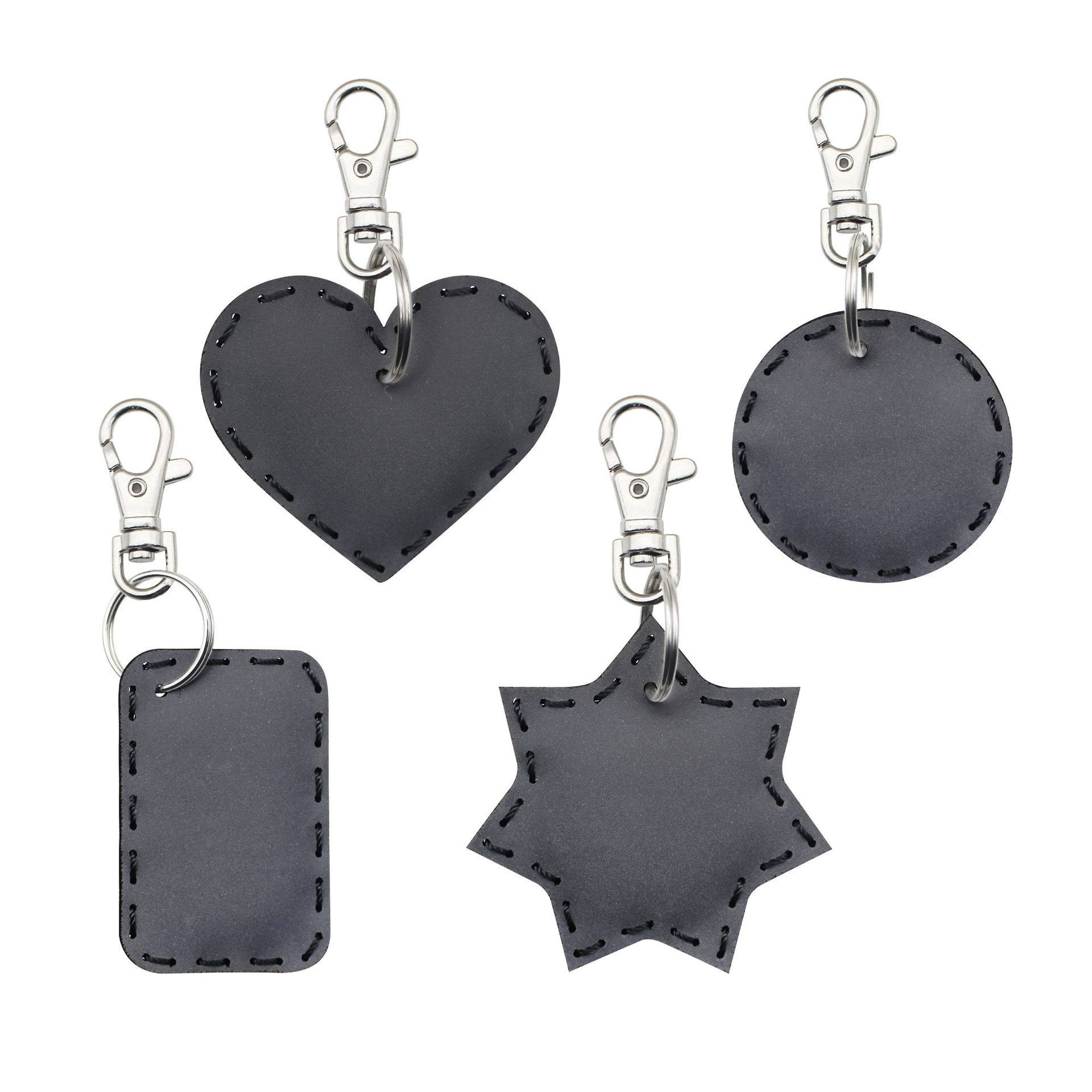Picture of Night Light Reflective Leather Pendant Geometric Shape Love Circle Rectangular Padded Cotton Pad Stitch Keychain