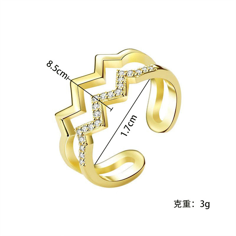 Picture of Japanese and Korean-style Double-layer Diamond Heart Wave Line Ring for Women Simple All-match Trendy Cold Style Open Finger Ring