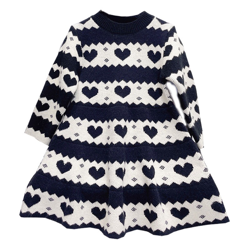 Girls' dress 2025 Autumn and Winter New Children's Love Cotton Knitted Base dress Western Style Knitted Dress