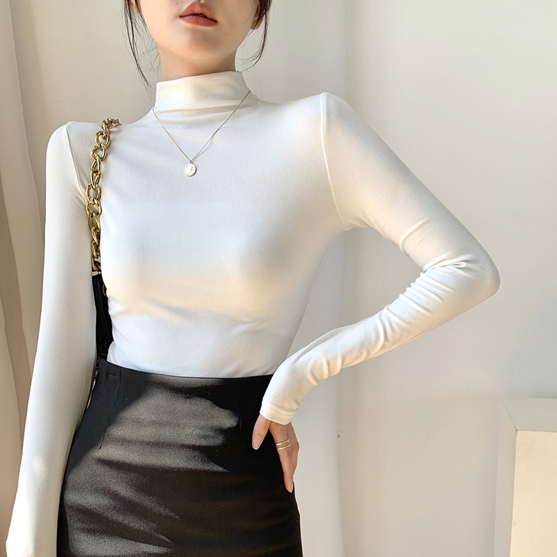 Picture of Half-high Collar Base Shirt Autumn and Winter New Slim-fit Warm Fleece Long-sleeved T-shirt Women's Solid Color All-match Top