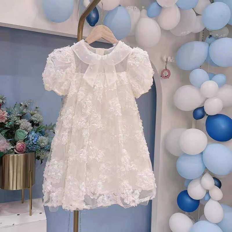 Girls' dress Summer 2024 New Western Style Princess Dress Children's Lace Flower Korean Style Girl's Dress