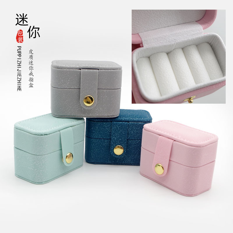 European and American Mini Ring Box Portable Earrings Jewelry Box Leather Earrings Ring Storage Box Cross-border Amazon Jewelry Box