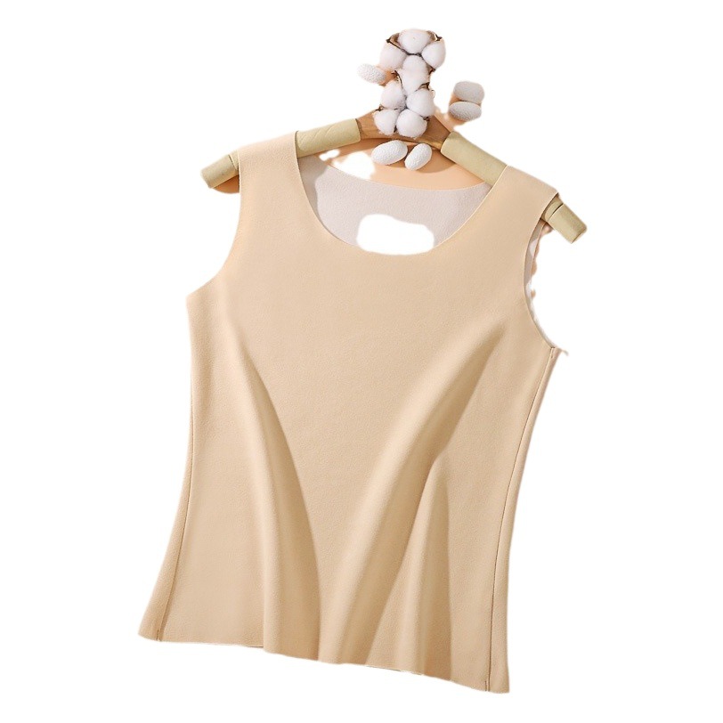 De velvet self-heating thermal underwear double-sided brushed thermal vest women's seamless solid color thickened bottoming top autumn and winter