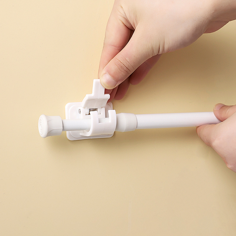 Picture of White paint non-perforated curtain telescopic rod kitchen water shoe cabinet layered Rod bathroom curtain rod clip hook support frame