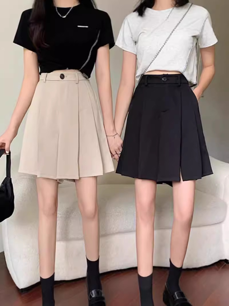 High Waist Slimming Loose Casual Split 2024 Pants Skirt Meat Covering Cropped Wide Leg Short Autumn Pure Pleated Pants