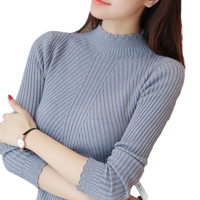 Picture of Petal half turtleneck sweater women's autumn and winter New long sleeve sweater plus size pullover slim Korean style all-match bottoming shirt