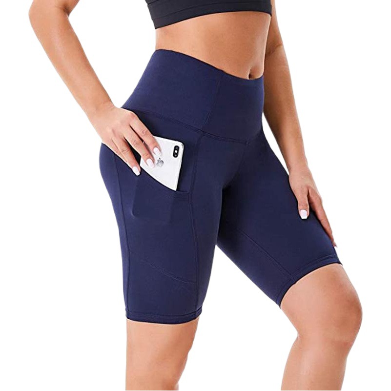 Cross-border European and American Five-point Women's Sports Running Side Pocket Shorts Tight High Waist Yoga Pants Stretch Fitness Pants