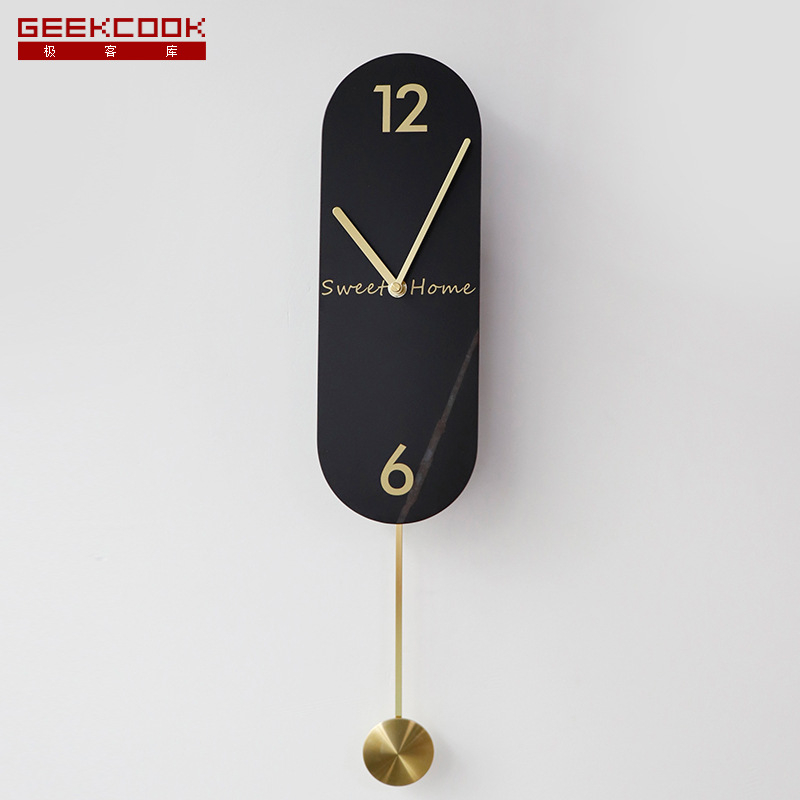 Picture of Modern Light Luxury Swing Wall Clock: Cocoa Sea Marble Rock Plate Spanish Minute Style Decorative Clock