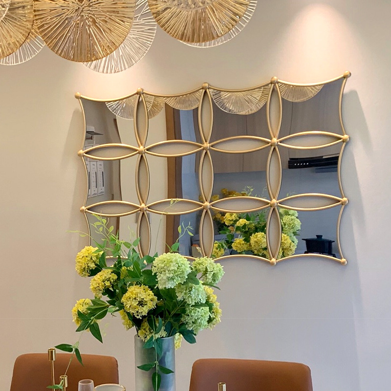 Minimalist Modern Light Luxury Restaurant Decorative Mirror Living Room TV Background Wall Creative Entrance Wall Metal Pendant