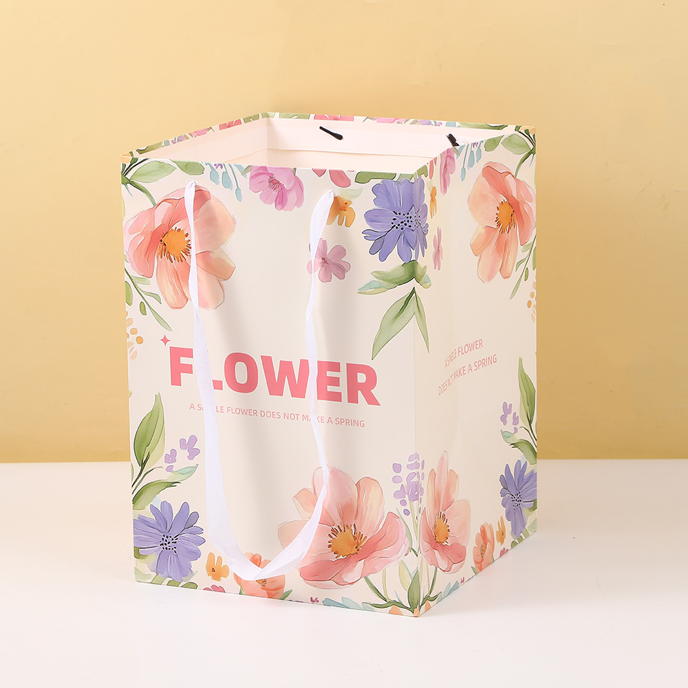 Internet Celebrity New High-end Flower Gift Handbag Flower Gardening Floriculture Packaging Gift Box Rectangular Gift Bag
