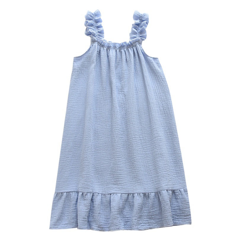 Nightdress Women's Summer Cotton Yarn Pure Cotton Thin Sling Pajamas Loose Mid-length Sweet Cute Long Dress Home Clothes
