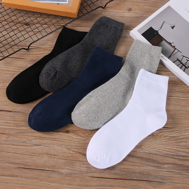 Socks men's mid-calf length socks autumn and winter casual business deodorant sweat-absorbent men's solid color all-match cotton socks stockings wholesale
