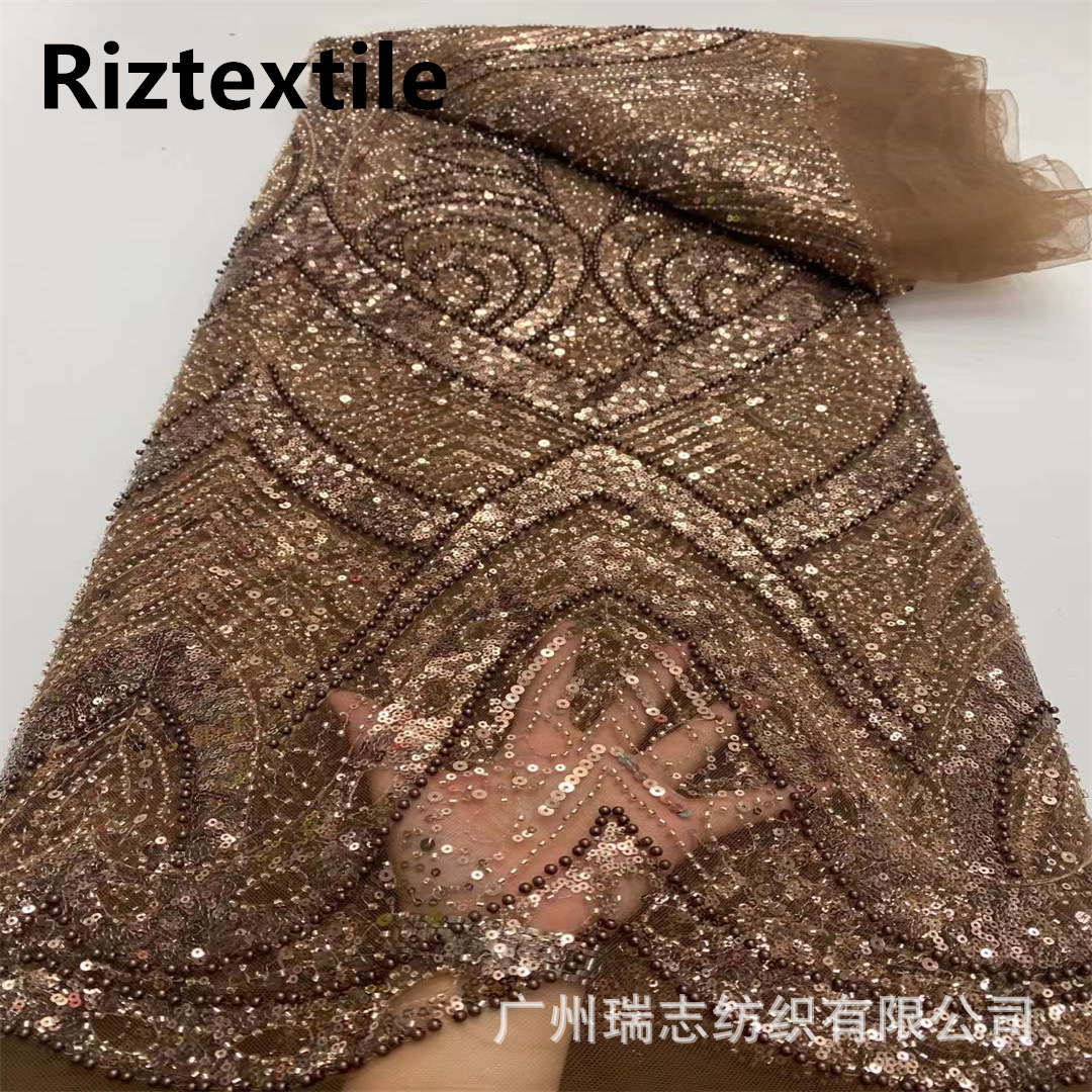 Africa New Beads Bubble Beaded High-grade Mesh Lace Fabric European and American Bride Wedding dress Dress Fabric