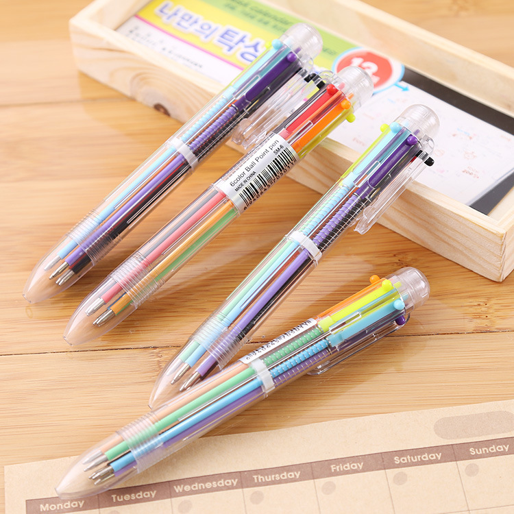 Picture of South Korea creative press multi-color ballpoint pen transparent color pen 6 color pen student stationery prizes wholesale
