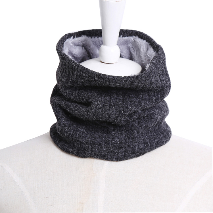 Autumn and winter outdoor warm double plus velvet scarf men's and women's solid color knitted scarf collar cross-Source spot wholesale
