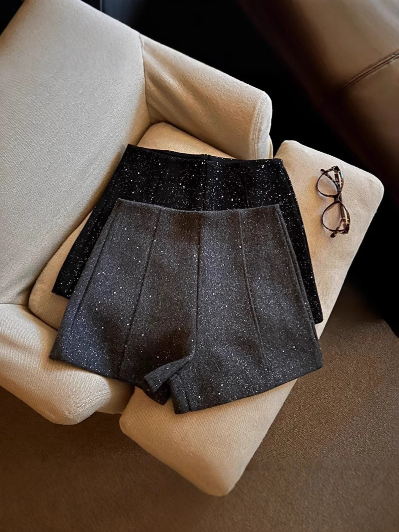 Chanel Style Starry Sky Sparkling Shorts Women's Autumn and Winter High Waist Slimming Outer Wear A- Shaped Boots Pants Retro Hot Girls Wide Leg Pants