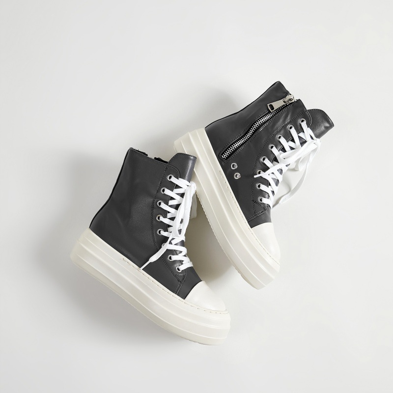 2024 Cross-border New Thick-soled High-top Shoes Women's Side Zipper Canvas Lace-up Increased Casual Shoes Student Platform Shoes Trendy