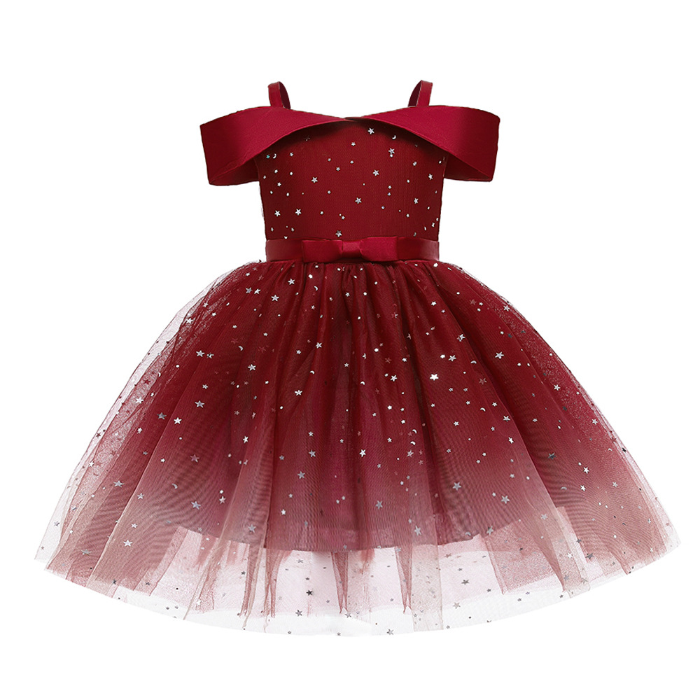 Picture of European and American New Summer Girls' Dress Starry Sky Sequined Tutu Skirt One-Shoulder Off-Shoulder Children's Dress Princess Dress