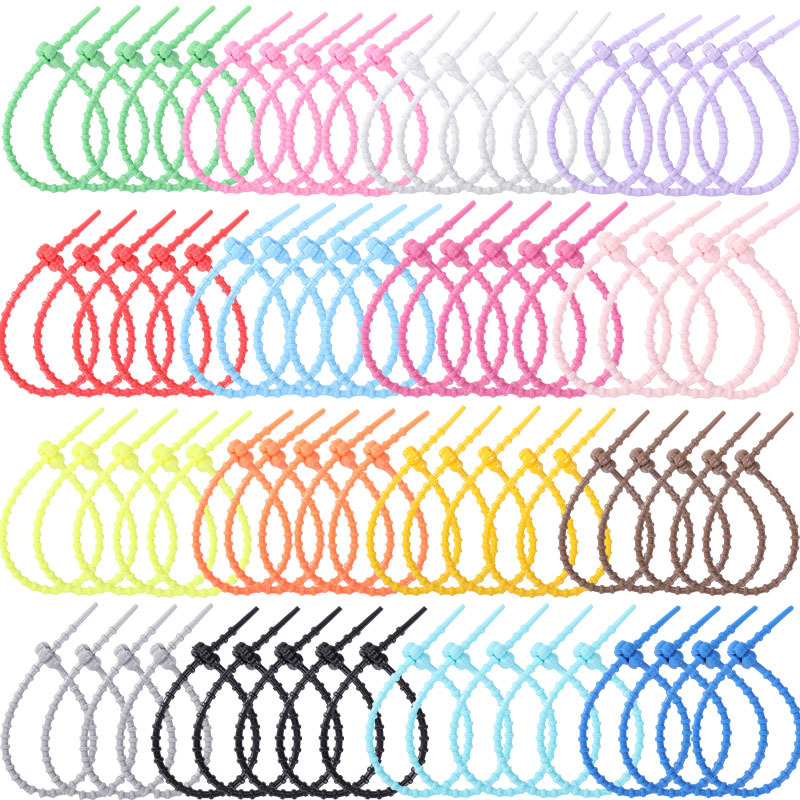 21cm Colorfulful Silicone Tie Tadpole Self-Locking Stretchable Lanyard Packaging Cable Tie Data Cable Storage Cable Winder