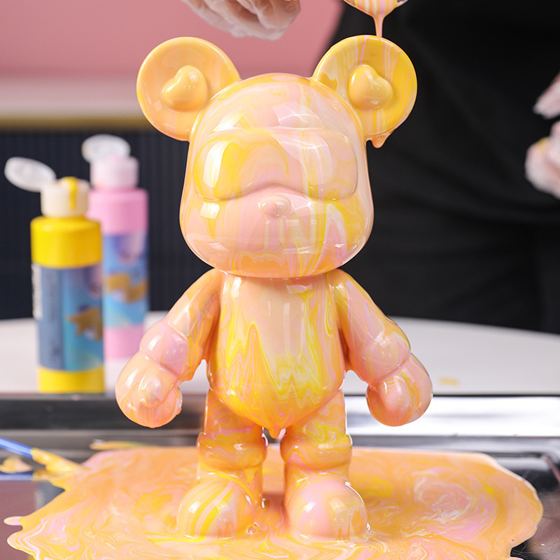 Picture of Internet Celebrity Fluid Bear Handmade DIY Material Homemade White Embryo Ornament Pigment Violent Bear Dye Painted Bear Gift
