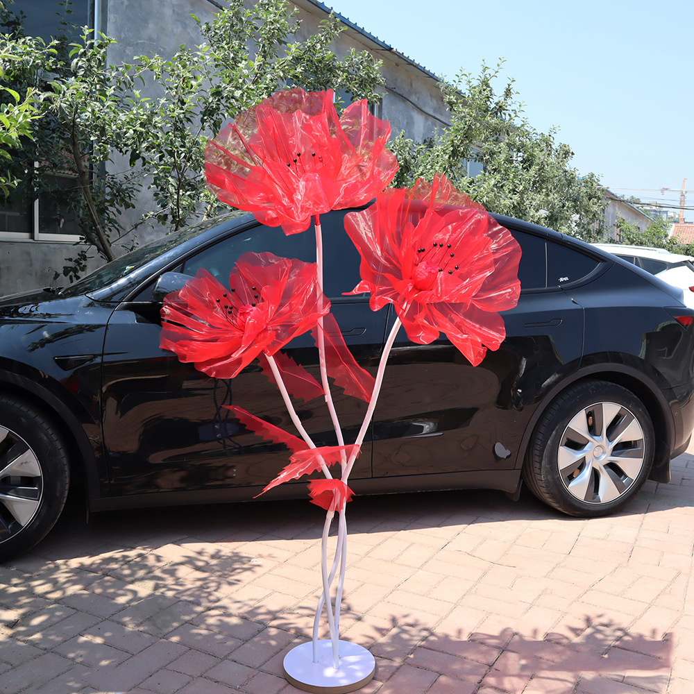 Picture of Mesh flower set of new artificial flower poppy flower outdoor wedding party decoration window decoration shooting props