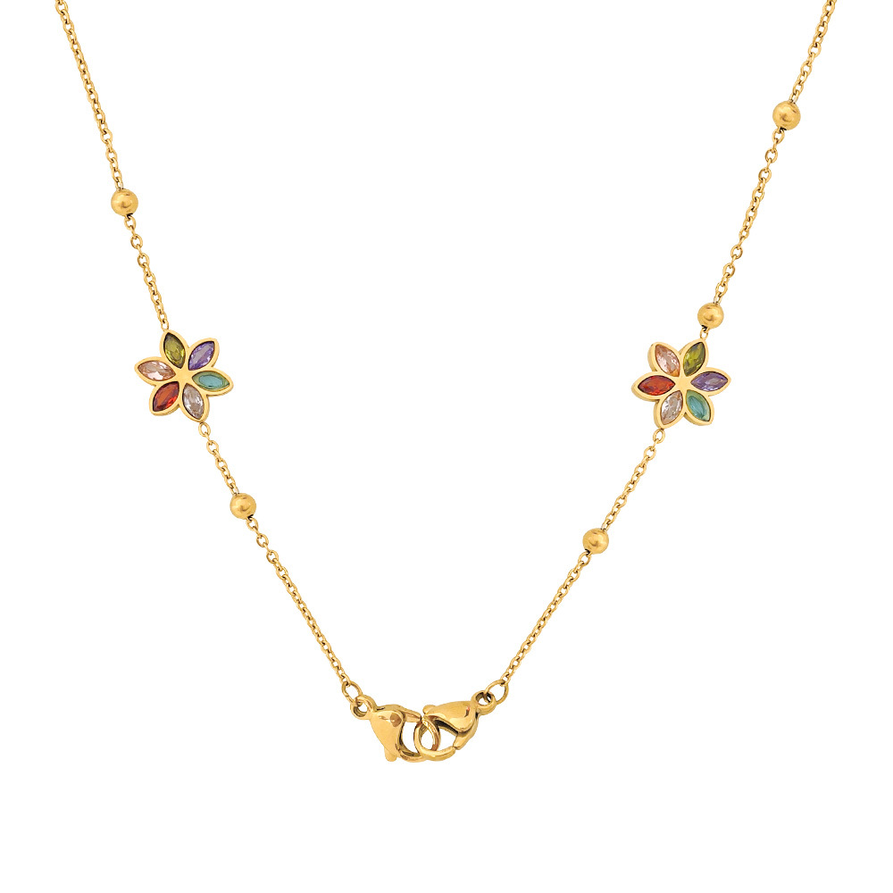 Picture of Titanium steel color diamond flower necklace new fashion mask chain three-in-one halter anti-drop gold diamond glasses chain