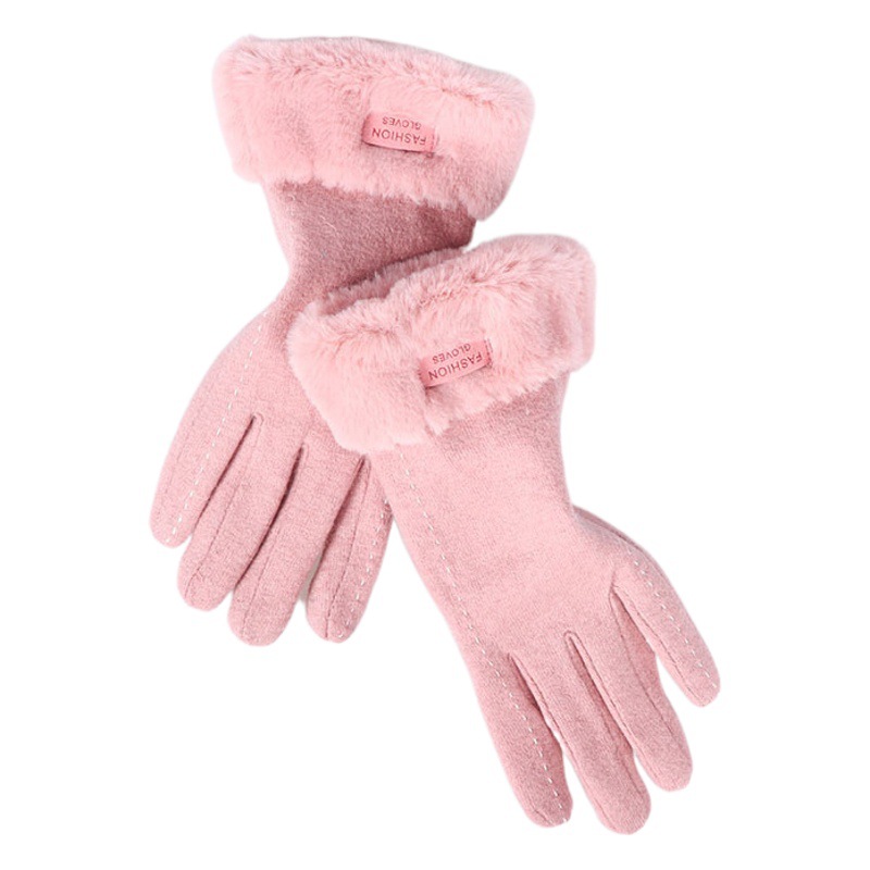 Cashmere Gloves Women's Autumn and Winter Korean Style Cute Velvet Thickened Driving and Cycling Coldproof Wool Warm Gloves Touch Screen