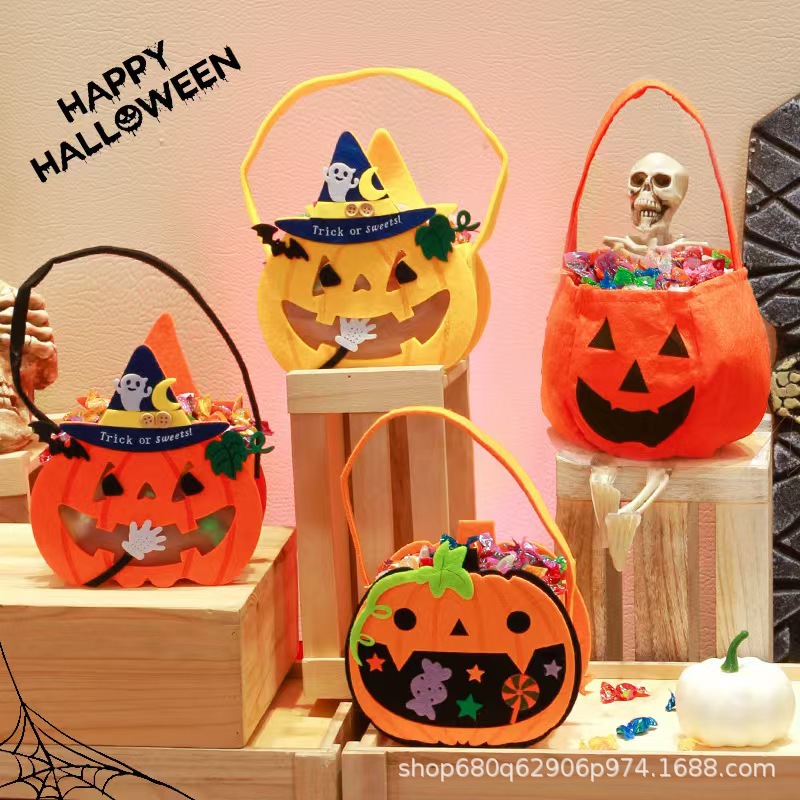 [Halloween Pumpkin Bag Portable Children's Props Candy Bag Kindergarten Little Ghost Witch Candy Bucket