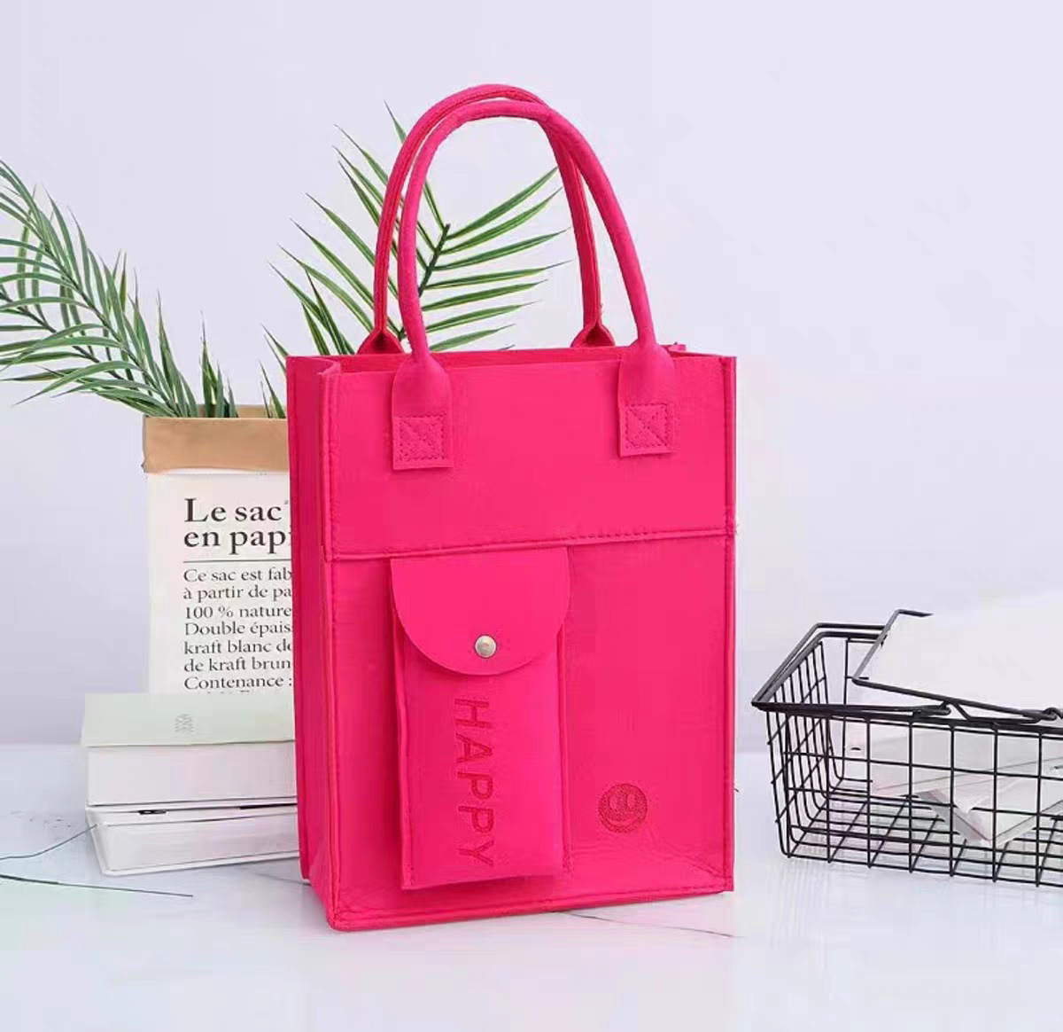 Picture of Versatile Vertical Zipper Felt Bag Study Pouch for Elementary and Middle School Students, Felt Tote Bag for Tutoring and Storage