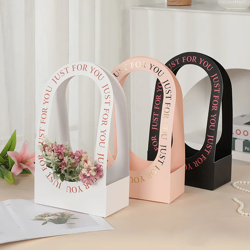 Cyber Celebrant Flower Portable Box Flower Box Folding Flower Basket Paper Hollow Hand Carrying Flower Box Folding Hand Carrying Teachers' Day Flower Box