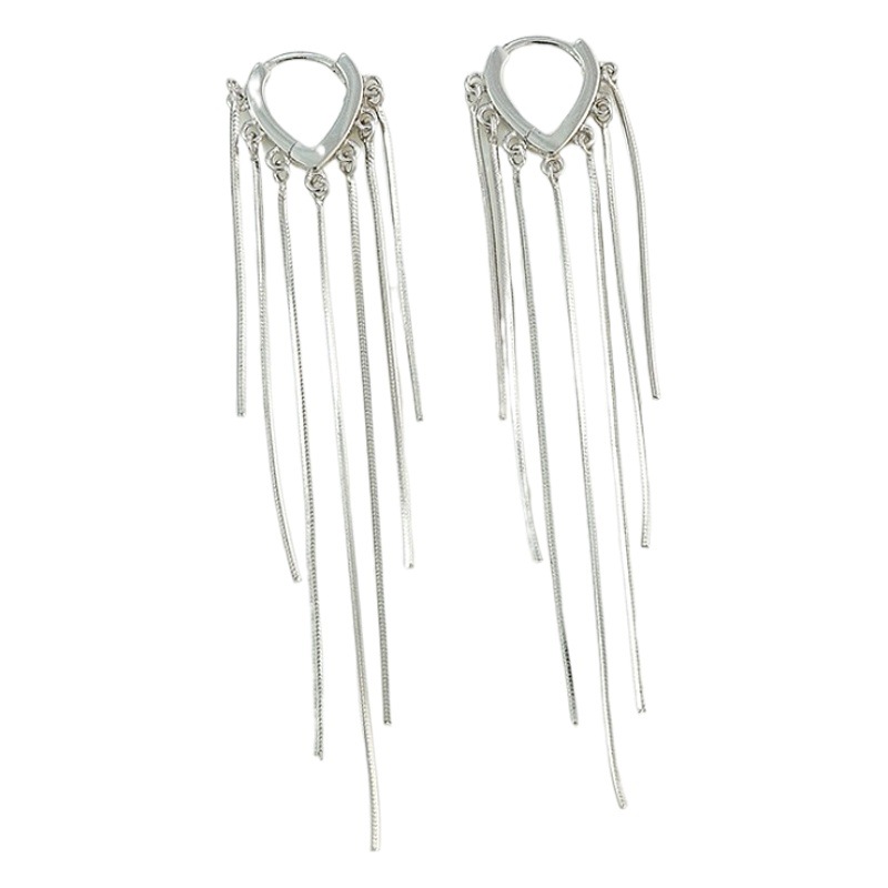 S925 Sterling Silver Love Ear Buckle Long Tassel Earrings Korean Style Elegant Heart-shaped All-match Light Luxury Women's Ins Earrings