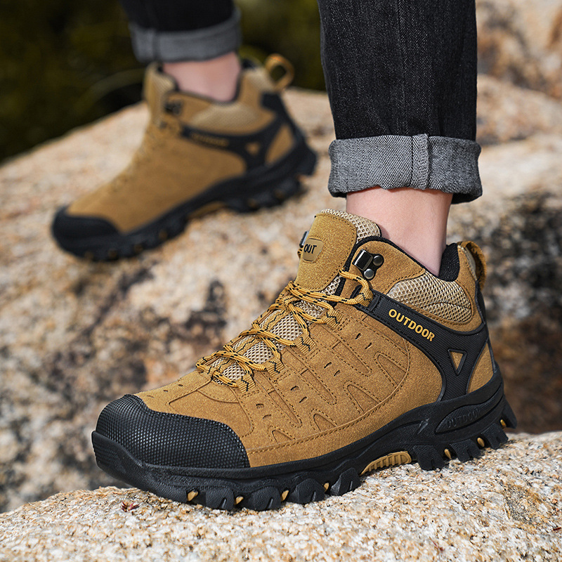 Mid-High Top New Outdoor Cross-Border Large Size Fashionable Outdoor Rock Climbing Hiking Shoes Non-Slip Hiking Men's Shoes Wear-Resistant and Durable