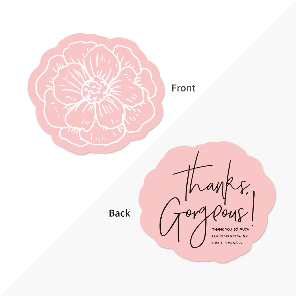 Picture of Cross-border in stock wholesale flower-shaped pink English thank you card coated paper card thank you gift packaging card