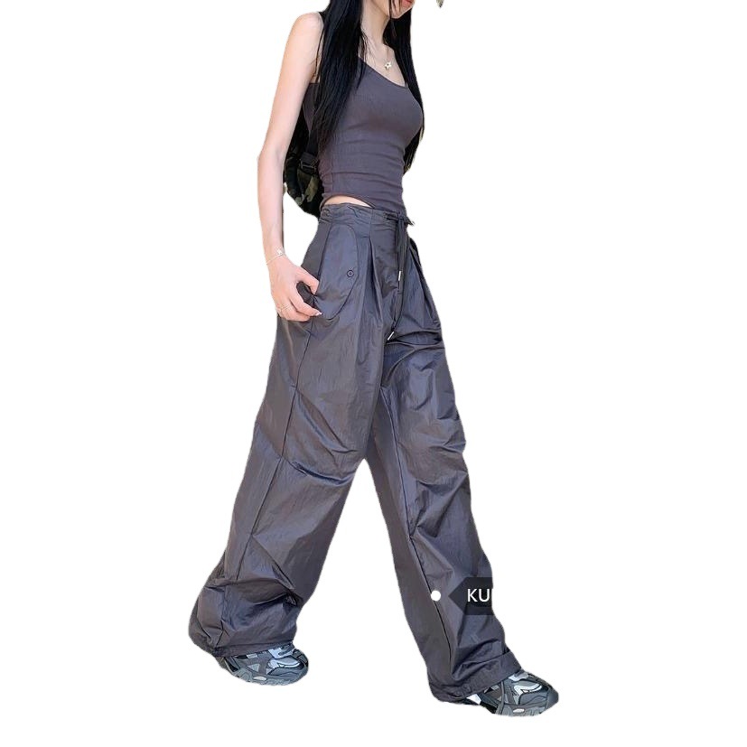 Vintage Workwear Casual Pants Women's Autumn 2023 New High Waist Loose Drawstring Wide Leg Sports Pants