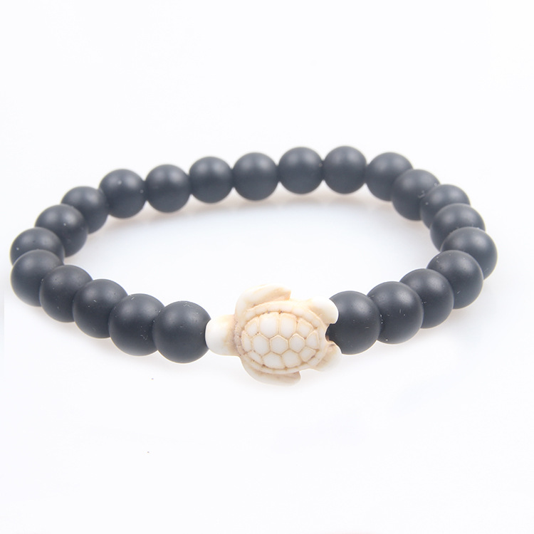 Picture of Zhou Lianfa 8MM Decorative Lava Volcanic Stone Beads Turquoise Cross Elastic Elastic Bracelet for Men and Women