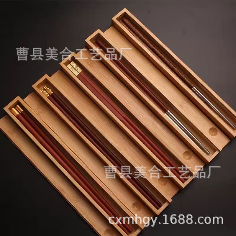 Picture of Bamboo Chopstick Storage Box with Lid Rectangular Single and Double Chopstick Box Multi-Purpose Wooden Brush Storage Box Wholesale