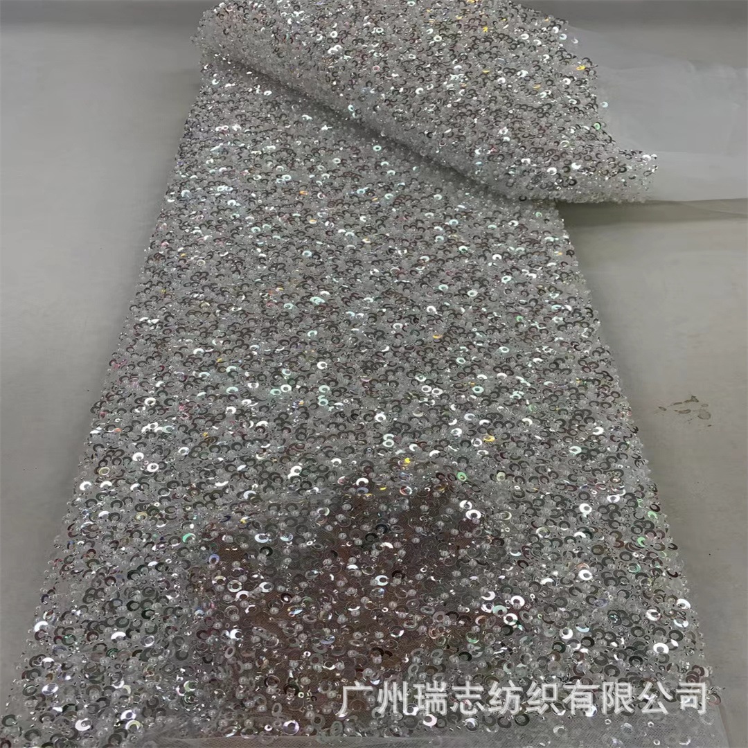 Full Beads Sequins Beaded Tube Lace Fabric African Wedding Dress Cheongsam Bags Shoes and Hats Performance Clothing Mesh Gauze