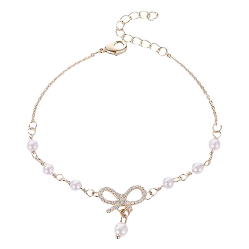 Korean style ins alloy bow pearl bracelet Korean style women's bracelet sweet women's all-match girlfriends friends jewelry