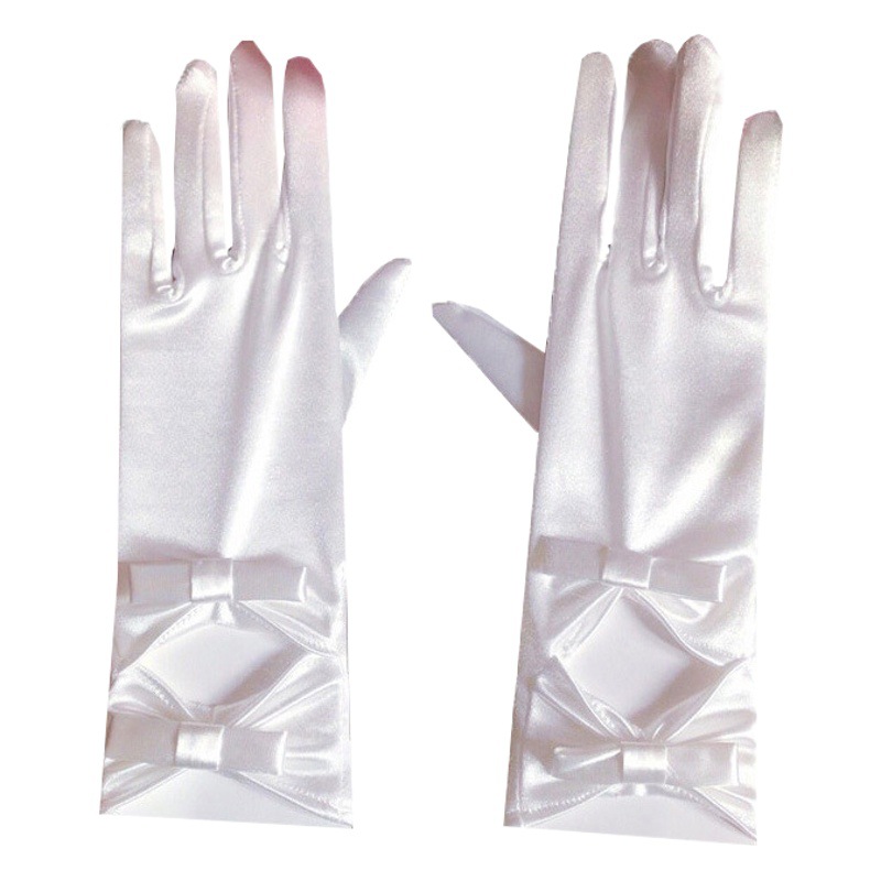 Vintage Hepburn Bride Wedding Gloves Lace Red and White Bow Mesh Wedding Short Satin Thin