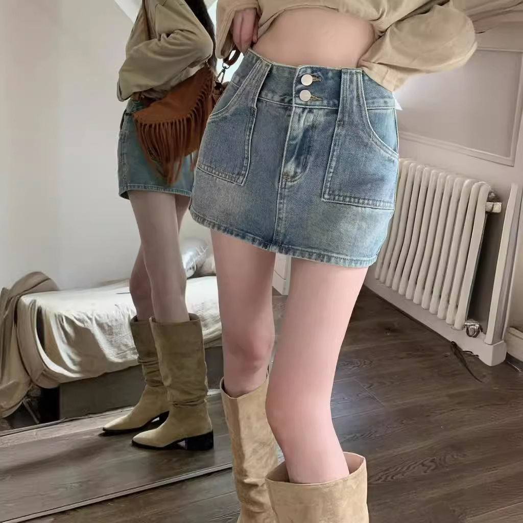 Summer new retro versatile denim skirt women's design high waist slimming skirt a-line hip skirt