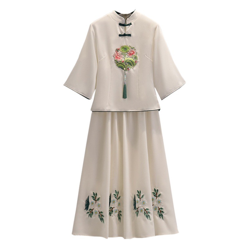 Picture of Republic of China Style Tang Suit Women's Clothing Improved Cheongsam Ear-picking Clothing Zen Style Young Tea Artist's Top Middle Sleeve suit Women
