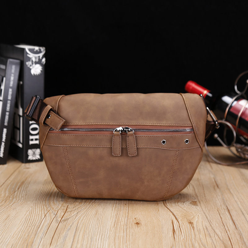 Picture of 2025 New Men's Small Chest Bag Korean Style Casual Crossbody Shoulder Trendy Bag Men's Cycling Backpack Crazy Horse Leather Small Shoulder Bag