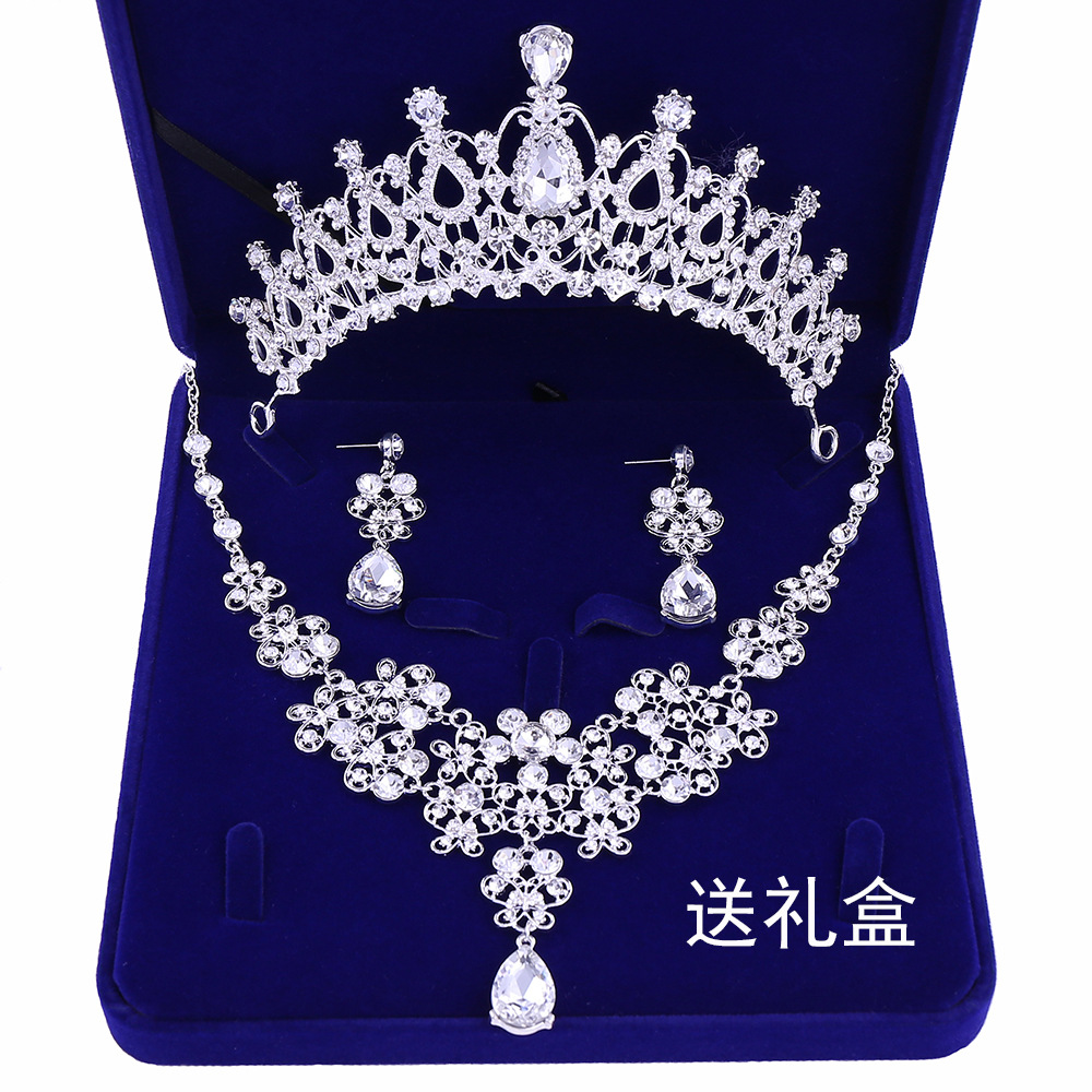 X001 bridal headdress crown three-piece wedding necklace earrings jewelry set European and American new wedding accessories