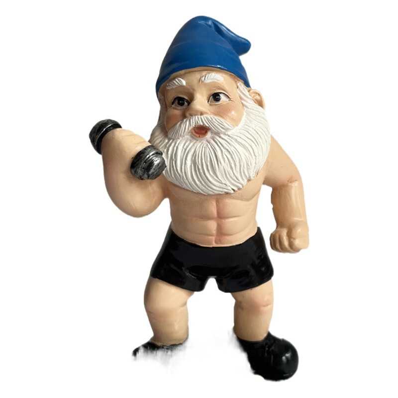 Picture of Outdoor fun fitness dumbbell weightlifting gnome courtyard, lawn, terrace, indoor gnome statue decoration