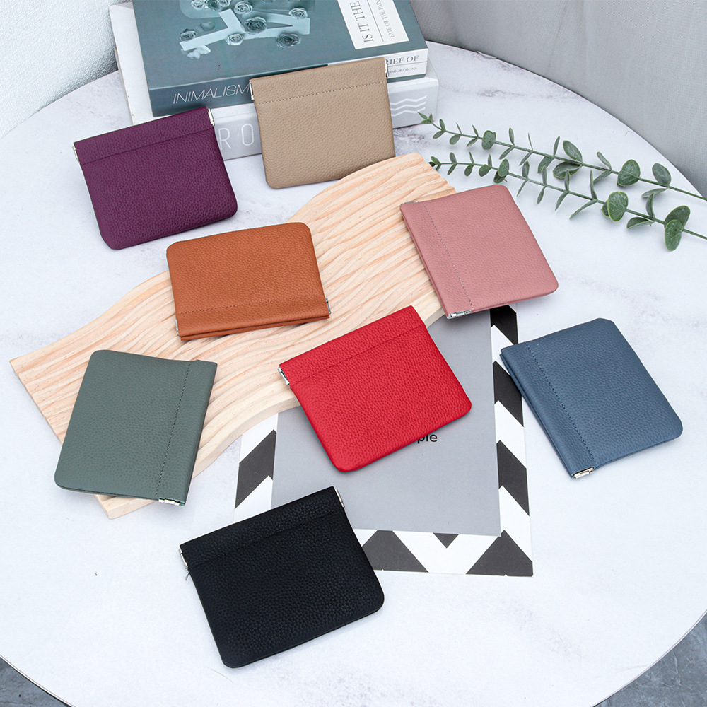 Picture of Genuine Leather Short Mini Coin Purse Women's Small and Ultra-thin Automatic Closure Shrapnel Coin Bag Key Lipstick Storage Bag