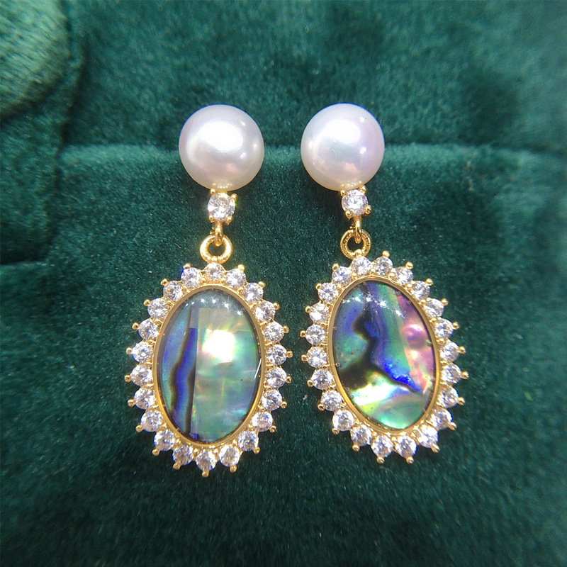 5A High-gloSS NAturAl FreShwAter PeArl EArringS for Women Retro OvAl AbAlone PeArl EArringS S925 Sterling Silver Needle